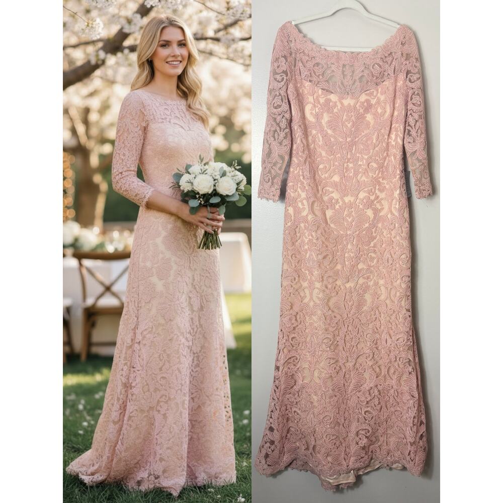 NWT TADASHI SHOJI DRESS GOWN PINK LACE MOTHER OF THE BRIDE WEDDING GUEST EVENING